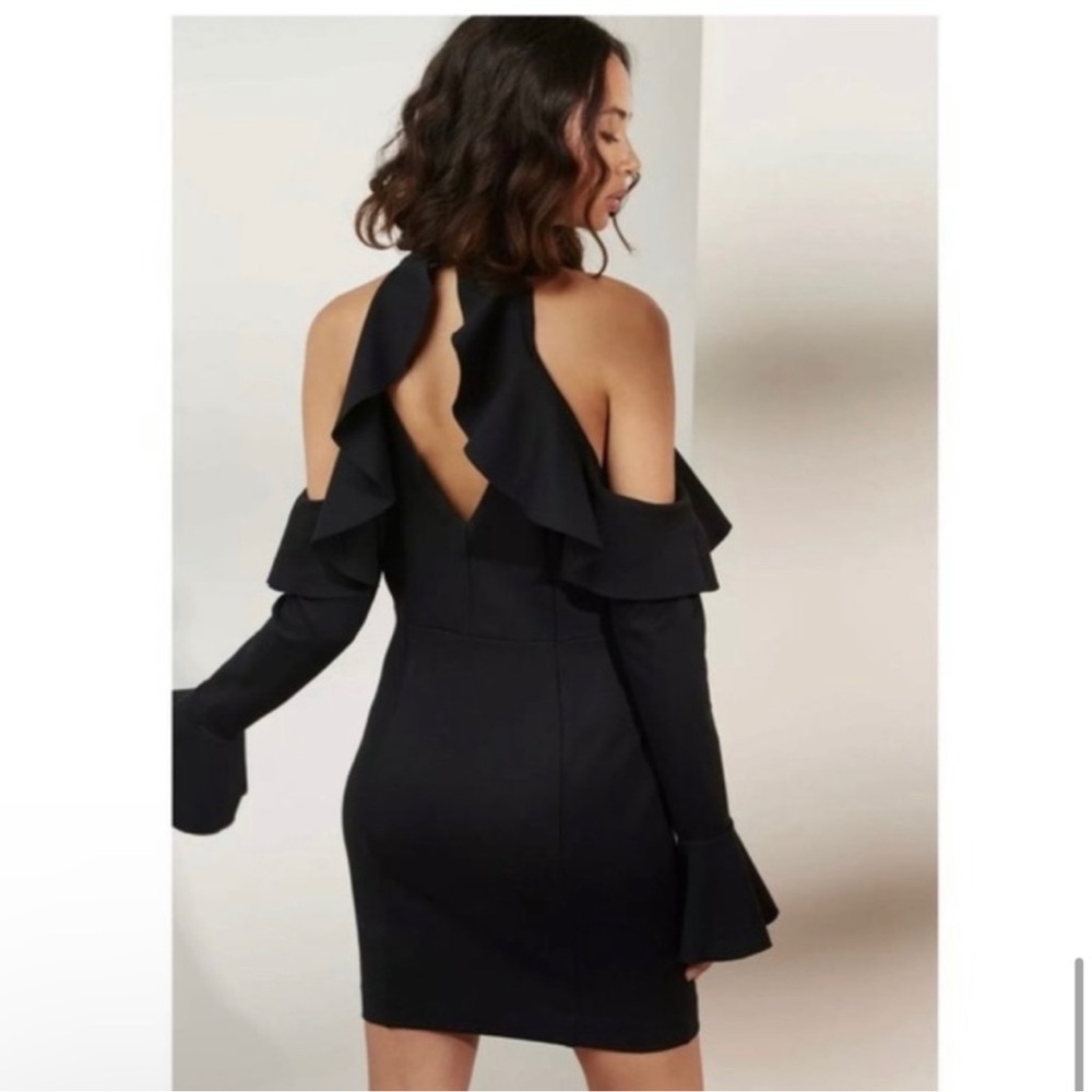 Free People Shoulder Ruffle Mini Black Dress Size Medium